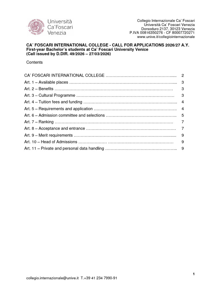 CICF Call for Applications BA 2026-27 (1) | PDF | Academic Degree ...