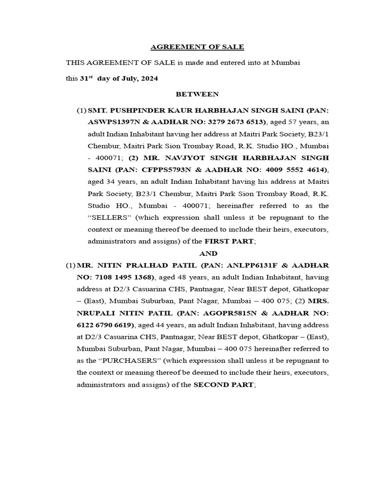 Final Agreement of Sale | PDF | Deed | Taxes