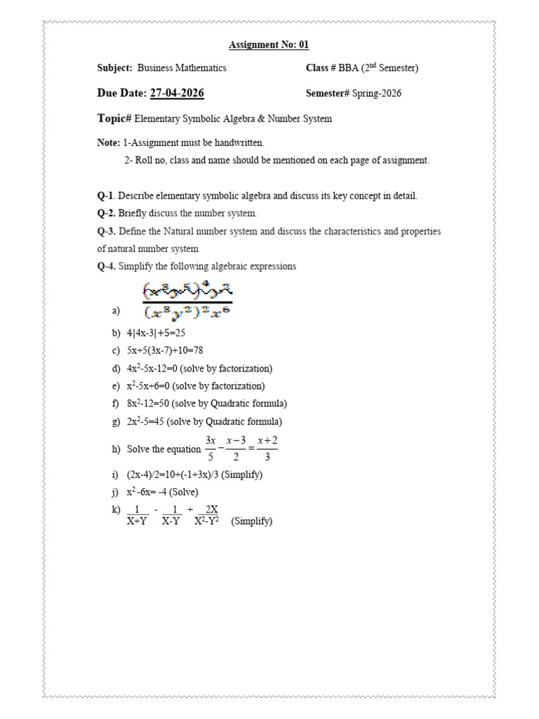 Assignment 1, B Maths (S 2026) | PDF