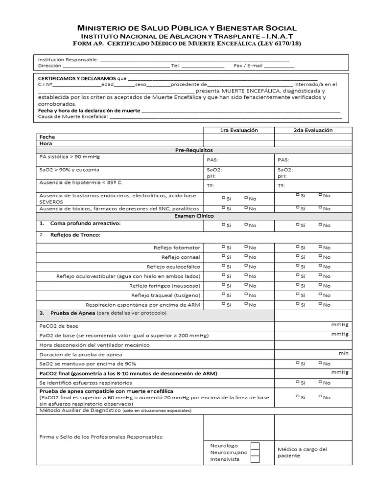 A9 Form Muerte Cerebral | PDF | Medicina | Ciencias de la Salud