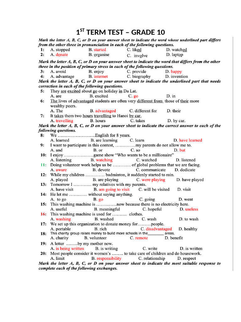 1st Term Test - Ta10 | PDF