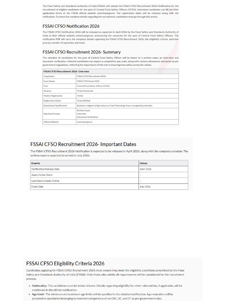 Fssai Cfso 2026 | PDF