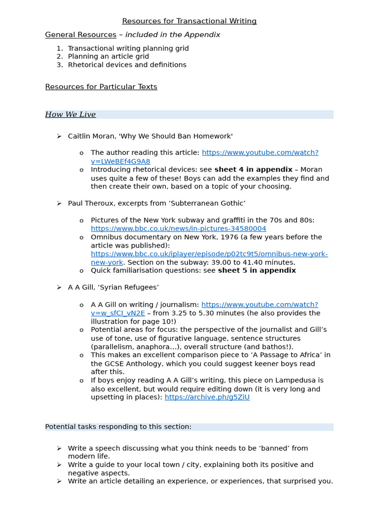 Resources for Transactional Writing | PDF | Linguistics | Language ...