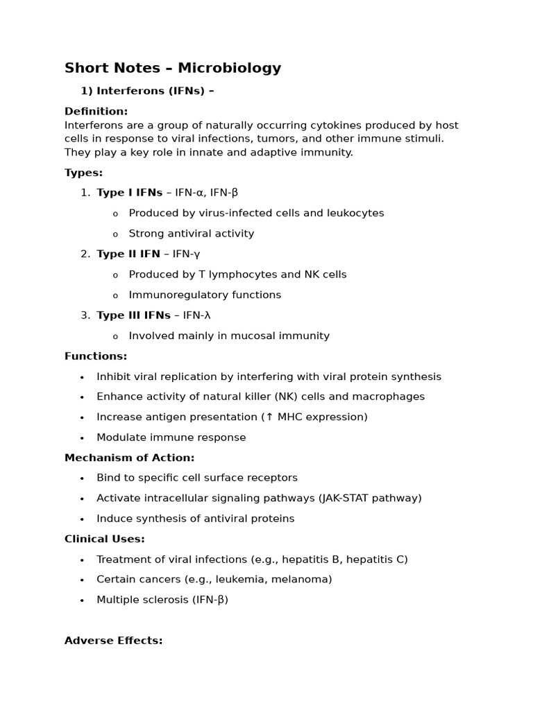 Short Notes Microbiology | PDF | Interferon | Vaccines