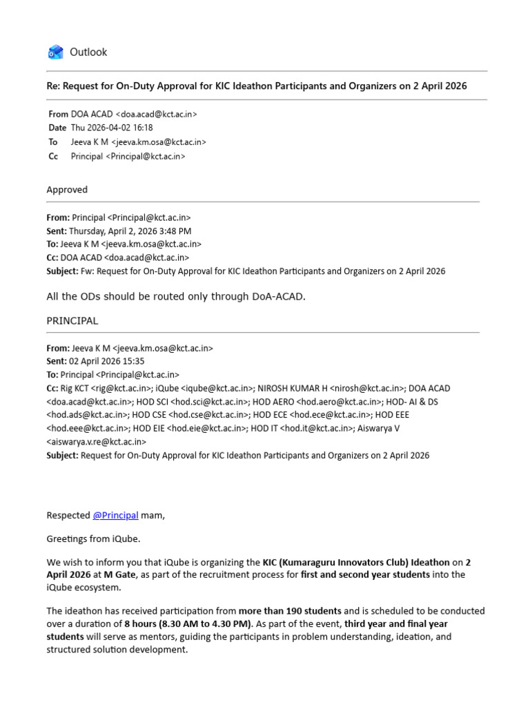 KIC Ideathon OD Approval - April 2026 | PDF