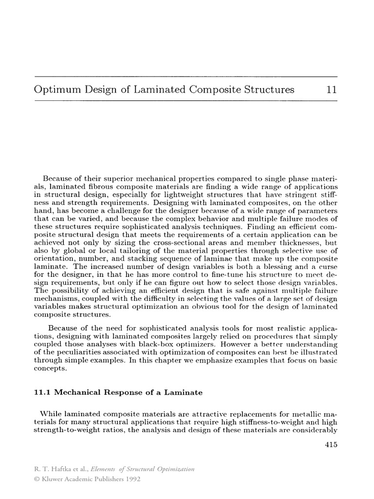Optimum Design of Laminated Composite Structures , Chapter 11, Haftka ...