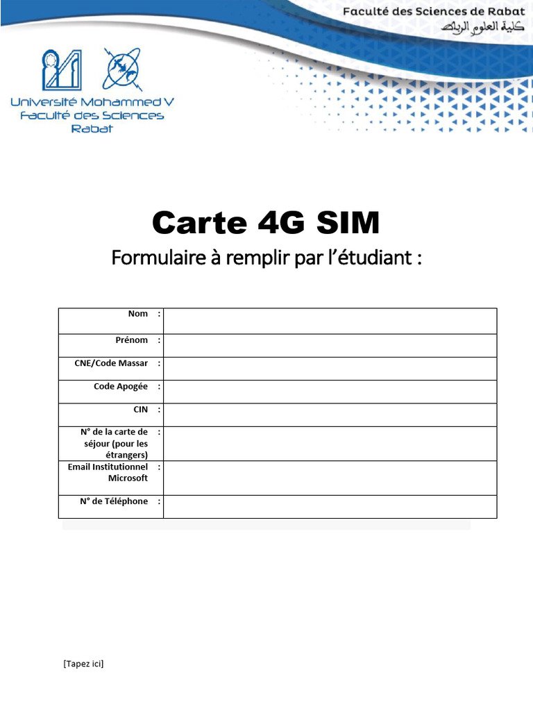 Formulaire Carte SIM | PDF