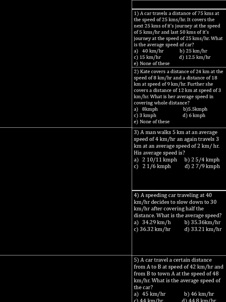 1 Time Speed & Distance Average Speed, Increase or Decrease in Speed ...