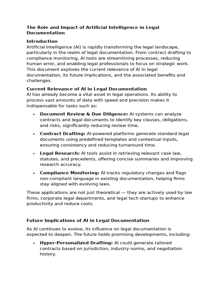 The Role and Impact of Artificial Intelligence in Legal Documentation ...