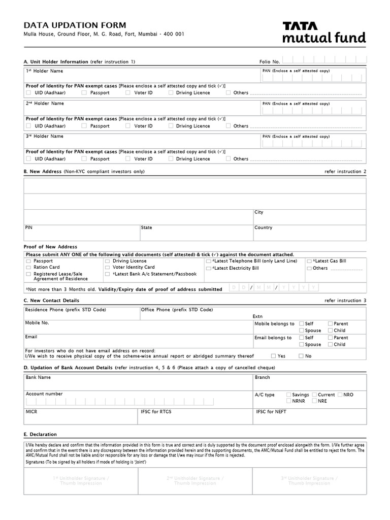 TATA Data Updation Form | PDF | Identity Document | Financial Services