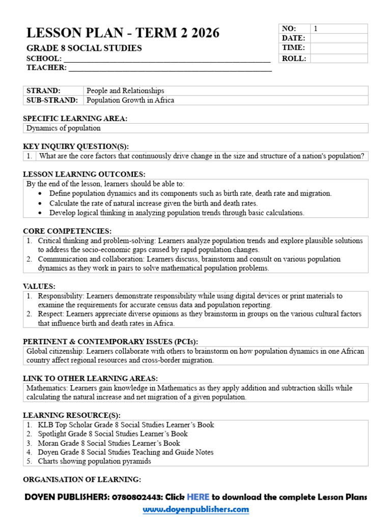 Grade 8 Social Studies Term 2 2026 Lesson Plans | PDF | Cost Of Living ...