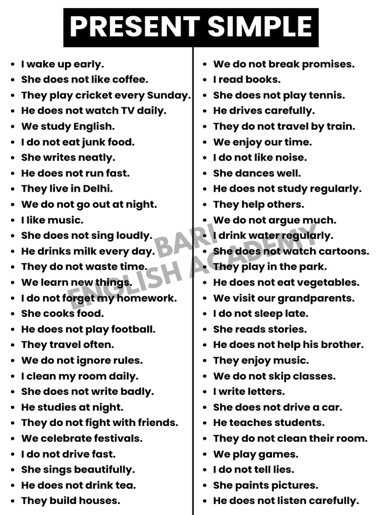 Present Simple Sentences | PDF