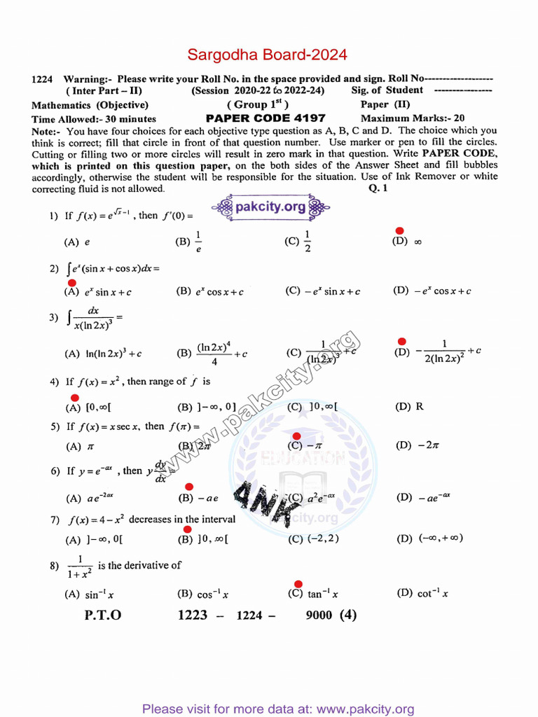 2nd Year Math Past Papers | PDF