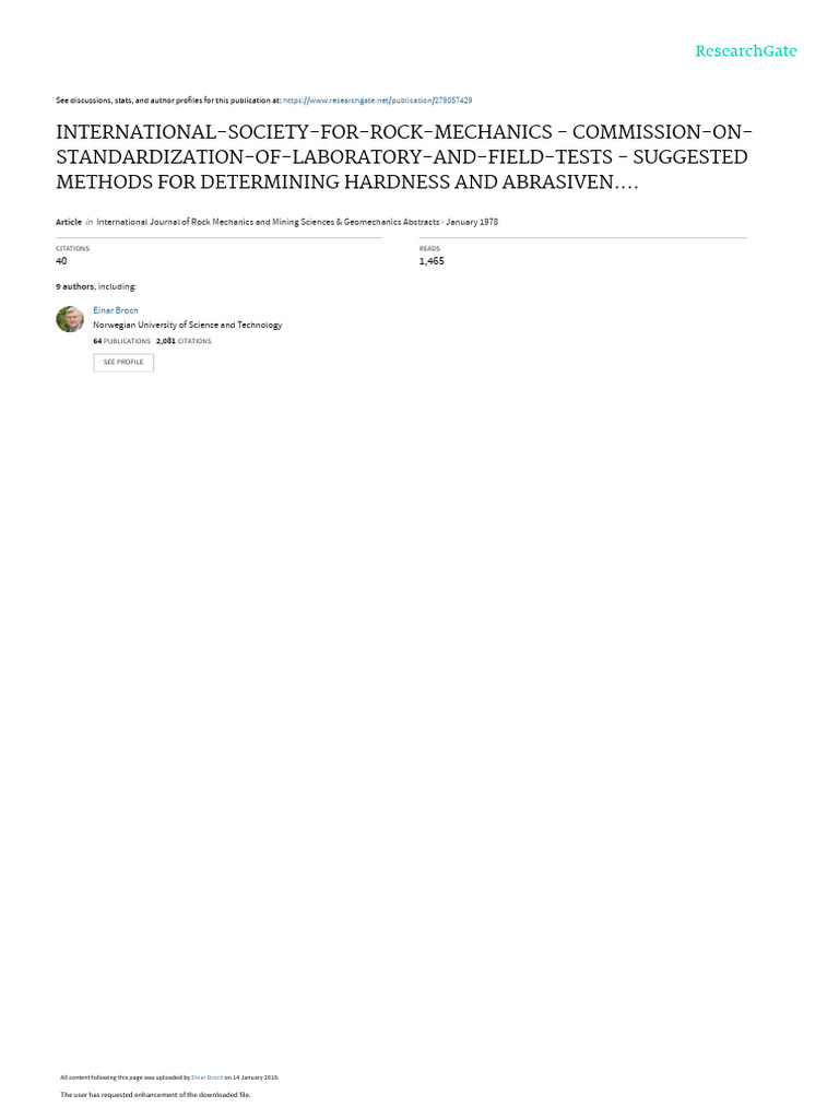 1979 - IsRM SM for Determining Hardness and Abrasiveness of Rocks | PDF