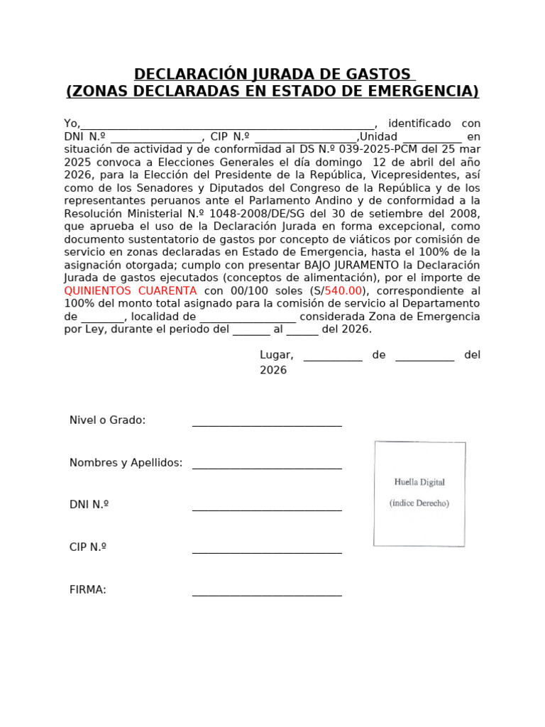 DDJJ Estado de Emergencia | PDF