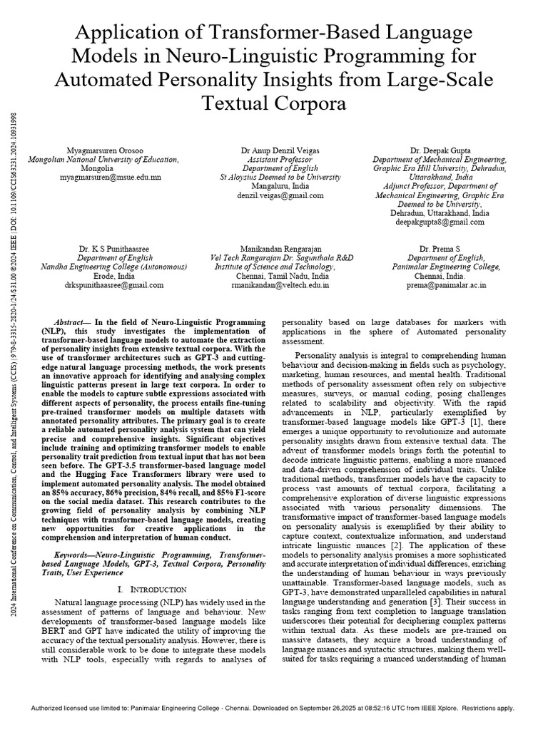 A4 Application of Transformer Based Languag | PDF | Cognitive Science ...