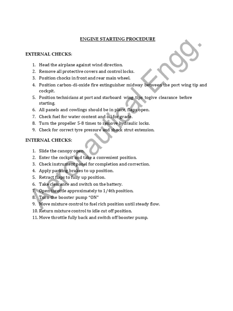 Engine Starting Procedure | PDF | Carburetor | Engines
