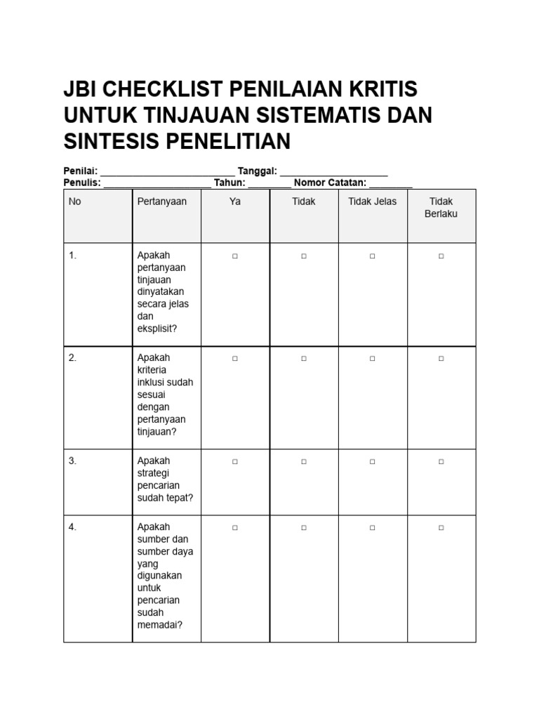 JBI Checklist Penilaian Kritis (Bahasa Indonesia) | PDF