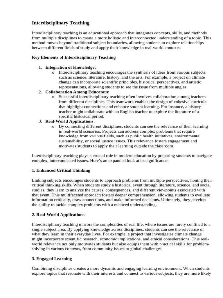 Interdisciplinary Teaching | PDF | Interdisciplinarity | Learning