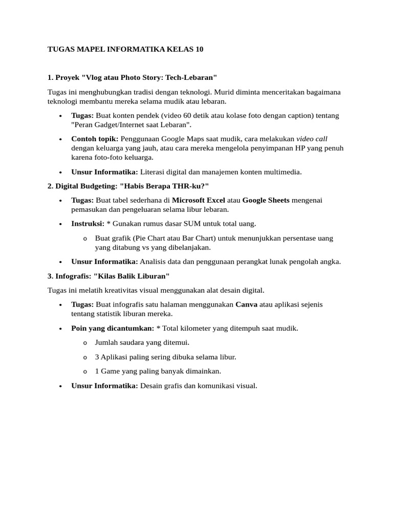 Tugas Mapel Informatika Kelas 10 | PDF