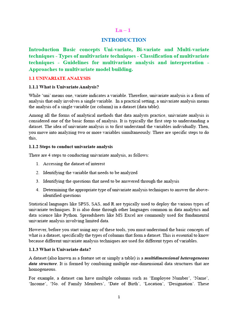 MDA notes | PDF | Statistics | Categorical Variable