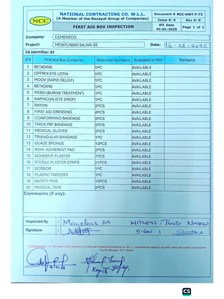 First Aid Box Inspection | PDF