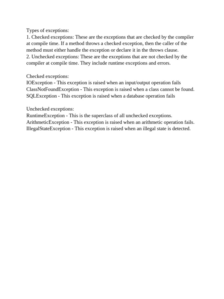 Types of Exceptions | PDF