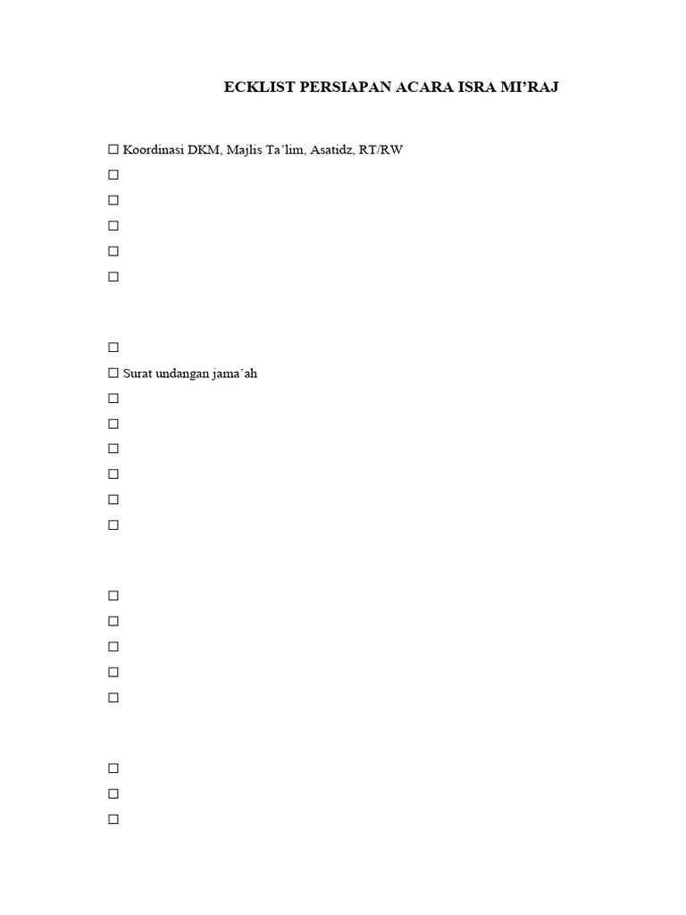 Master Checklist Persiapan Acara Isra Mi | PDF