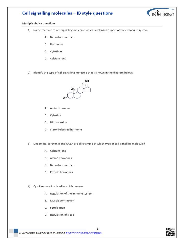 cell-signalling-molecules---ib-style-questions | PDF | Cell Signaling ...
