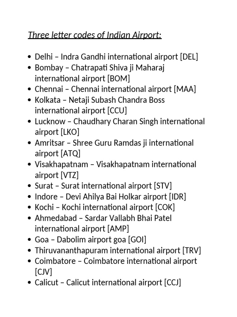 Three Letter Codes of Indian Airport A3 | PDF | Indian Independence ...