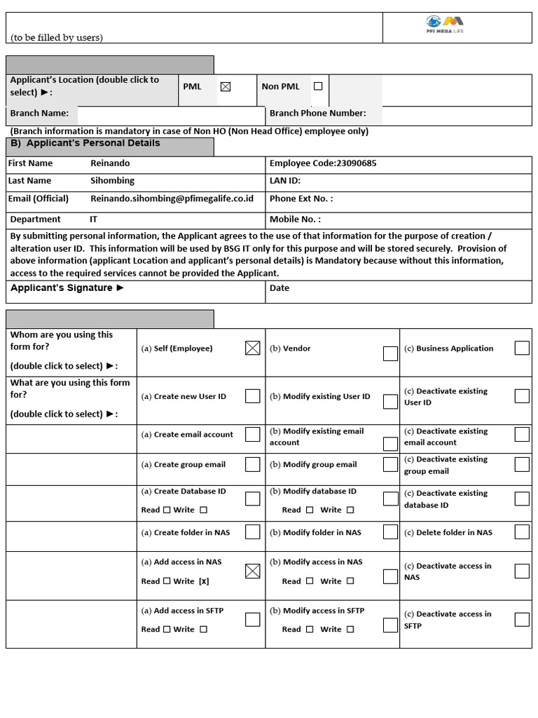PML - User ID Creation Form 1.2 - Mounting PMLDB Create Folder UAT ...