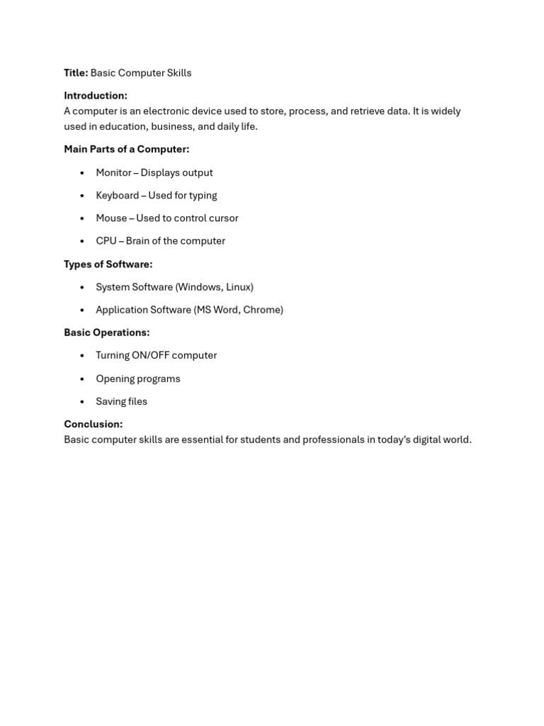 Basic Computer Skills | PDF