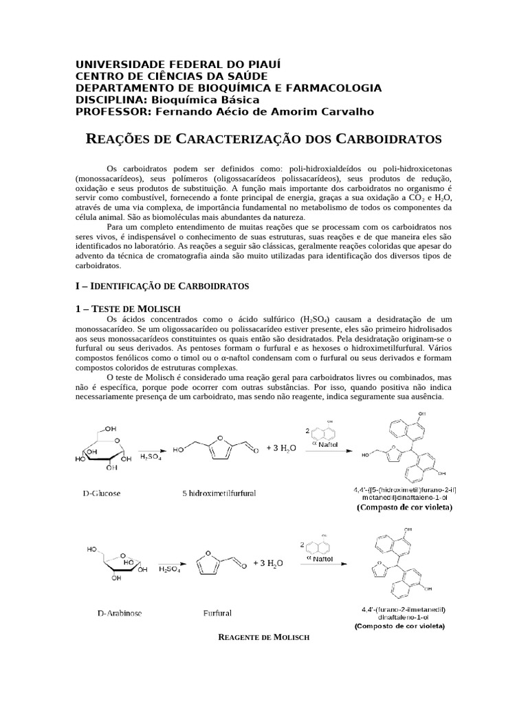 Reações de Caracterização Dos Carboidratos | PDF | Carboidratos | Ácido ...