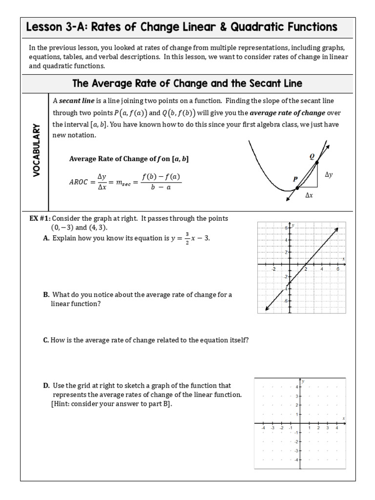 Notes 1.3-Rates of Change Linear Quadratic Functions | PDF | Derivative ...