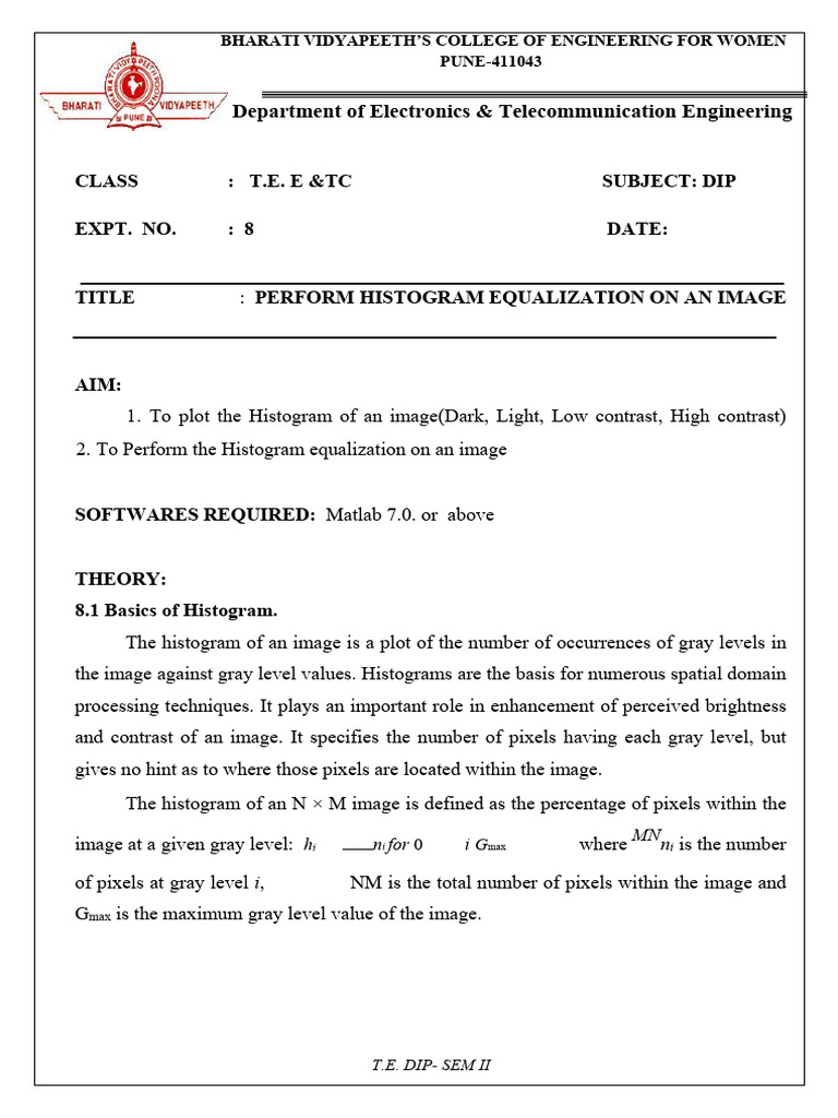 Exp8 Histogram Equalization 2023 | PDF | Histogram | Function (Mathematics)