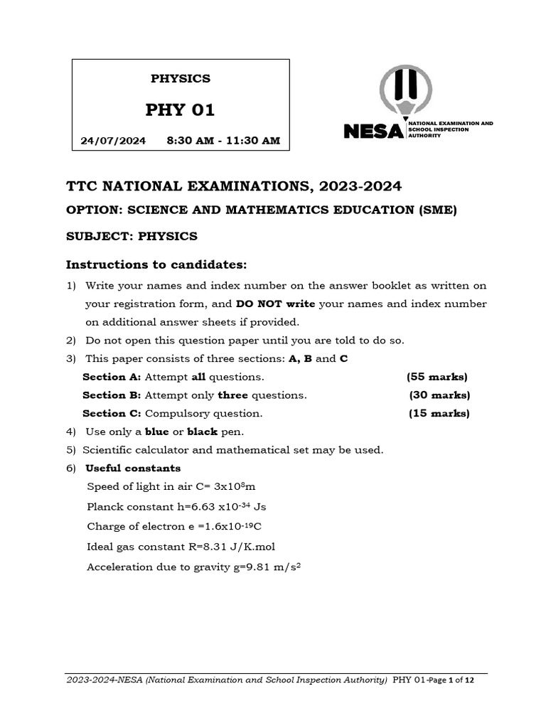 2024 Physics Ttc Sme | PDF | Photoelectric Effect | Orbit