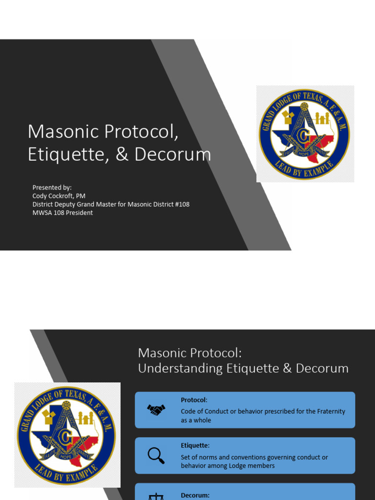 Grand Logde Masonic Protocol Etiquette Decorum District 108 | PDF ...
