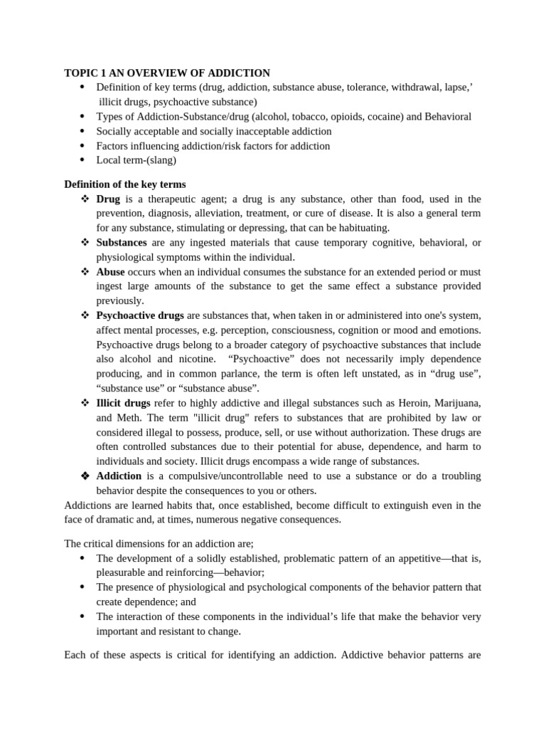Topic 1 An Overview of Addiction..1 | PDF | Psychoactive Drugs ...