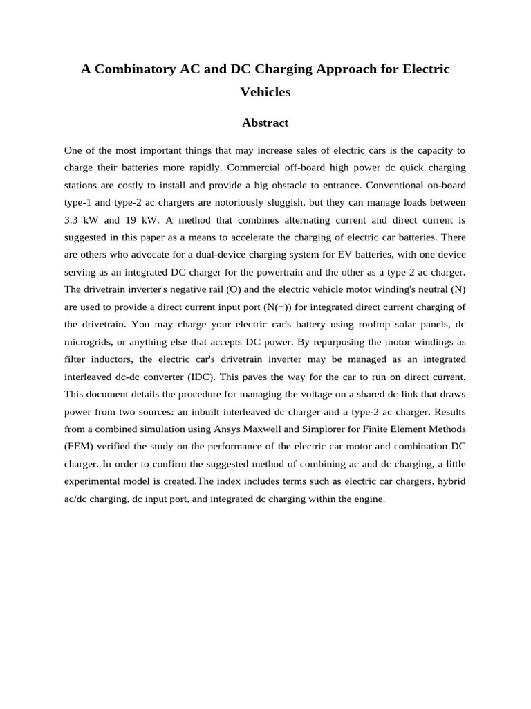 Final Formatted EV Document | PDF | Electric Motor | Battery Charger