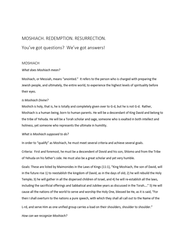 Moshiach Redemption Resurrection Final | PDF | Jewish Eschatology | Mitzvah