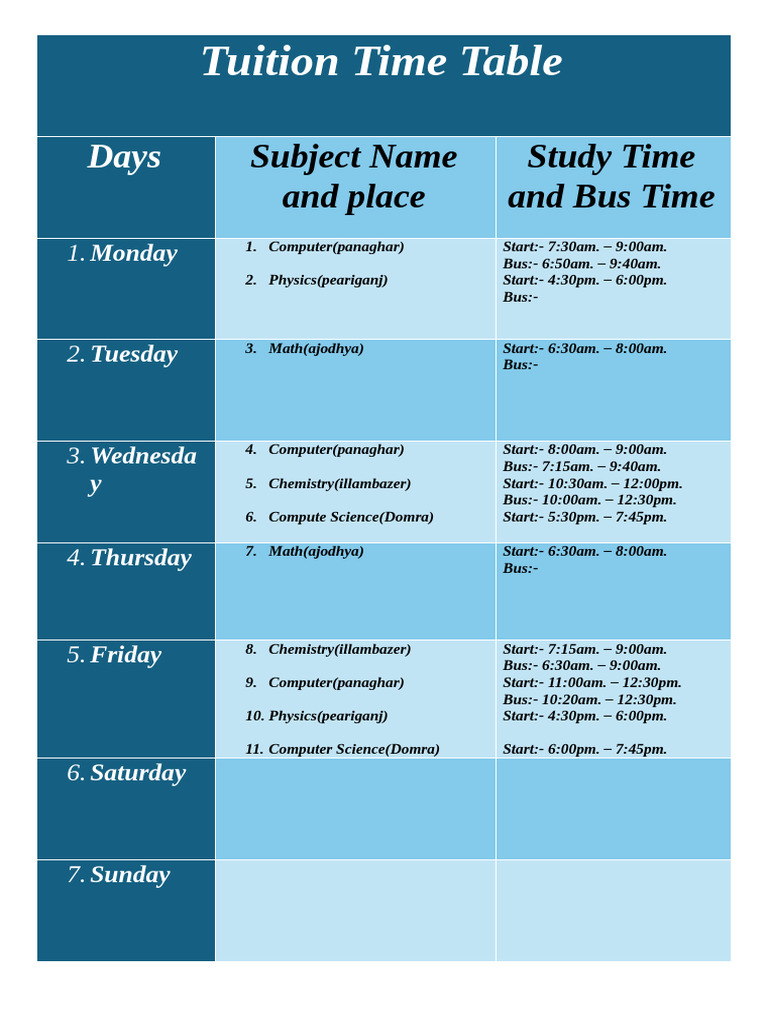 Time Table | PDF