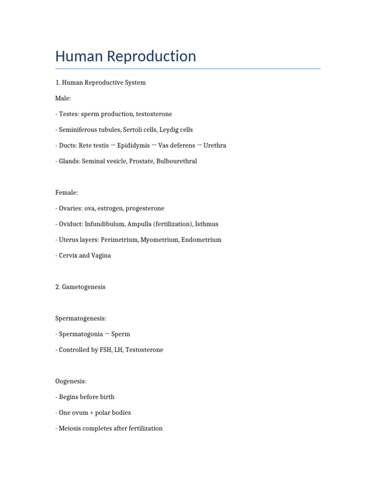 Human Reproduction Notes | PDF