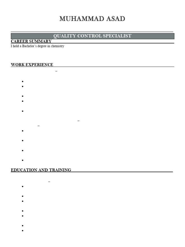 Muhammad Asad CV | PDF | Chemistry | Pulp (Paper)