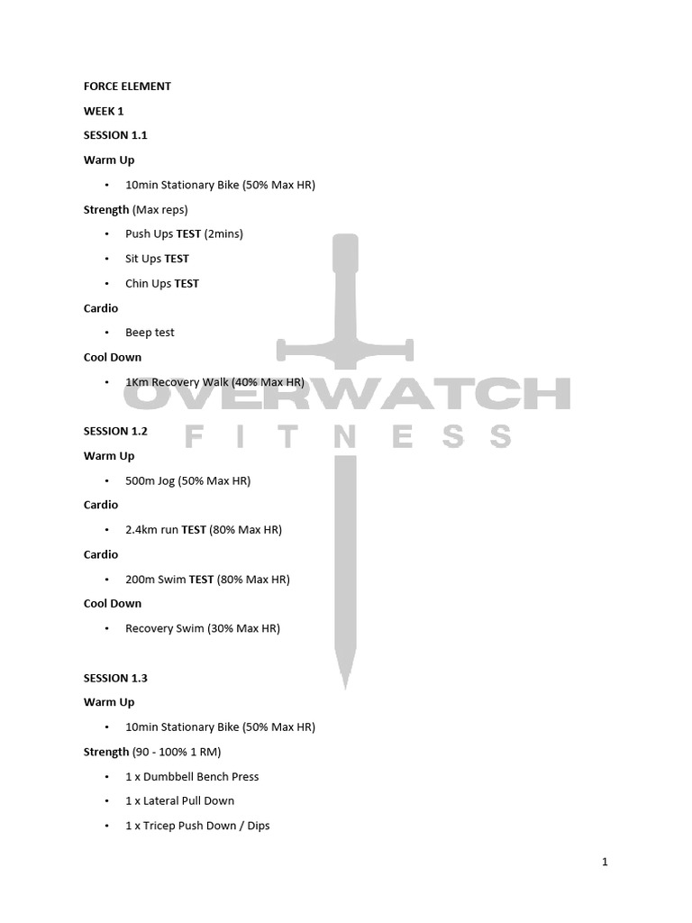 01 - Overwatch Fitness Force Element Program | PDF | Treadmill | Weight ...