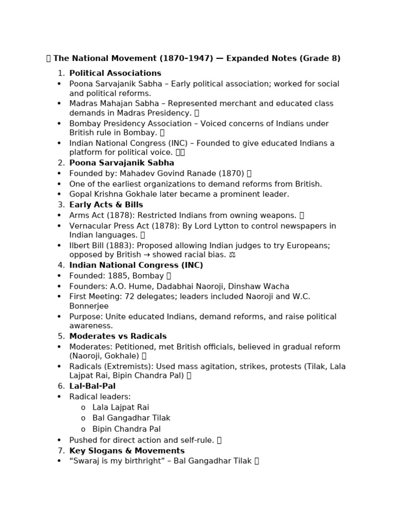 National Movement Notes | PDF | Indian Independence Movement | British ...