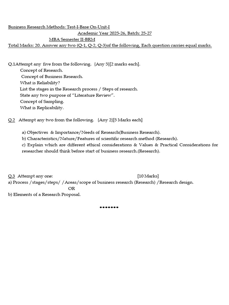 BRM-Class Test-1 to 5 | PDF | Sampling (Statistics) | Scientific Method