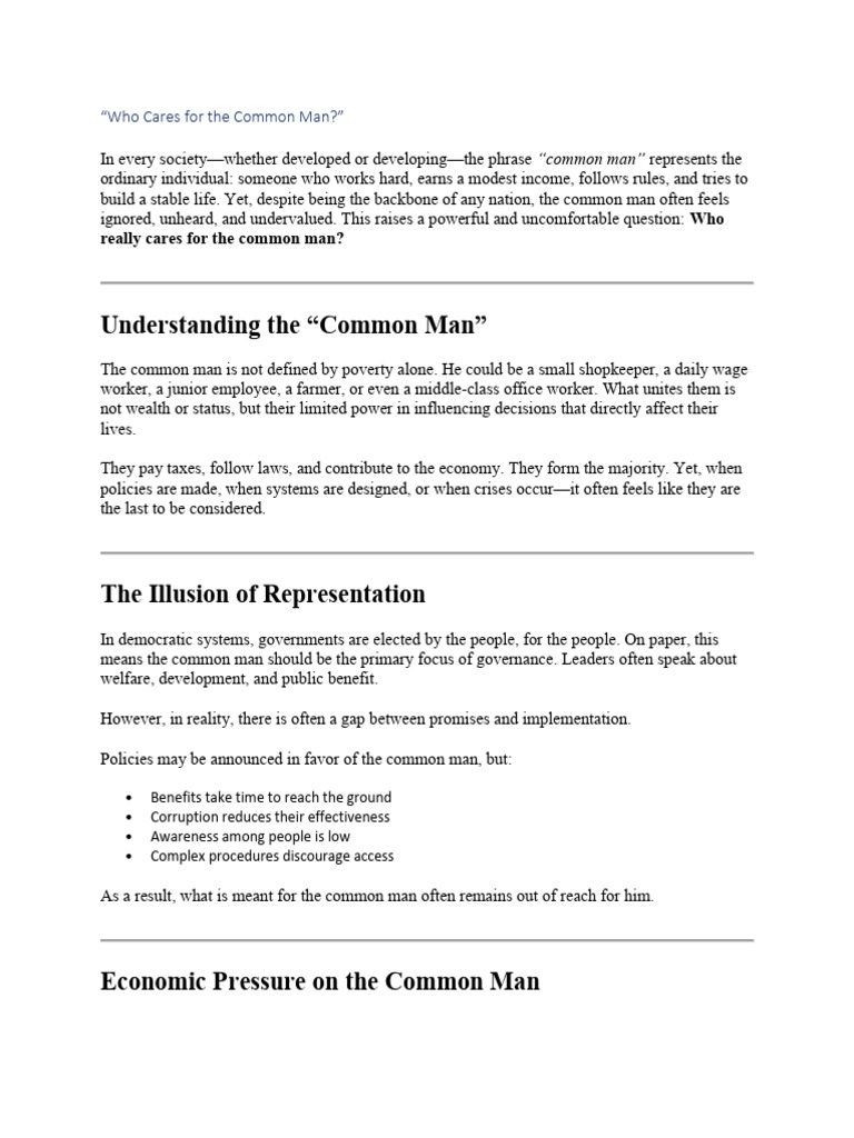 Four Who Care Common Man | PDF | Cost Of Living | Economic Inequality