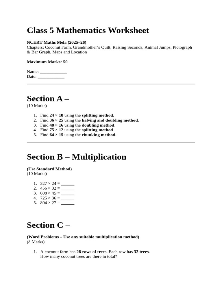Class 5 Mathematics Worksheet | PDF | Discrete Mathematics
