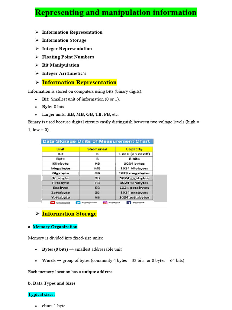 Representing and Manipulation Information | PDF | Byte | Integer ...