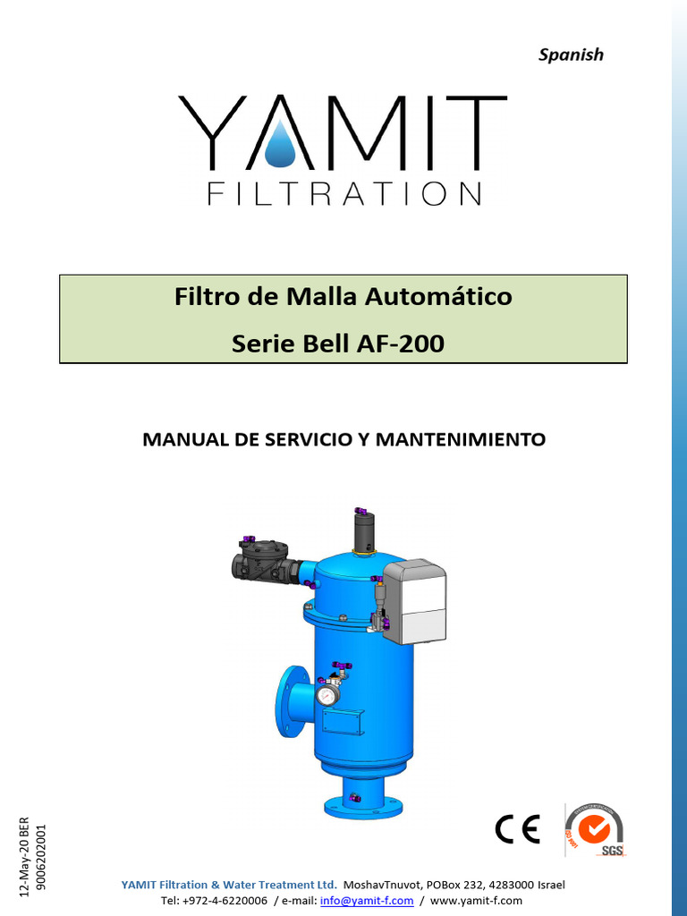 Mantencion Filtro AF200 YAMIT Spanish Bermad | PDF | Filtración | Agua